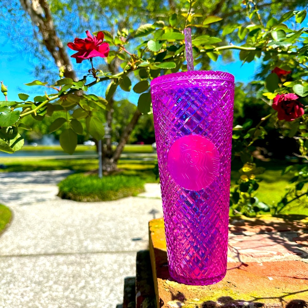 New Starbucks 2023 Purple Pink Taffy Jeweled Venti Cold Cup Tumbler 24 oz